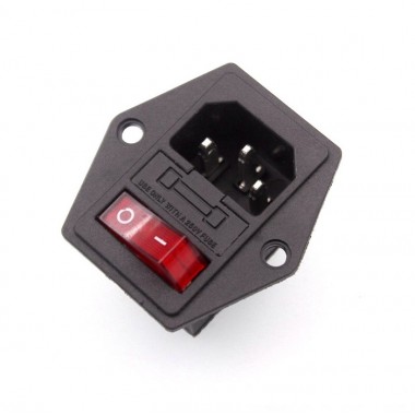 ICE320 C14 Power Socket Receptable Inlet With Fuse Holder Red Light On-Off Rocker Switch