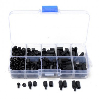 Black Insulated 300pcs M3 Nylon Screws Nuts M-F Hex Spacers Assortment Kit Stand-off Set