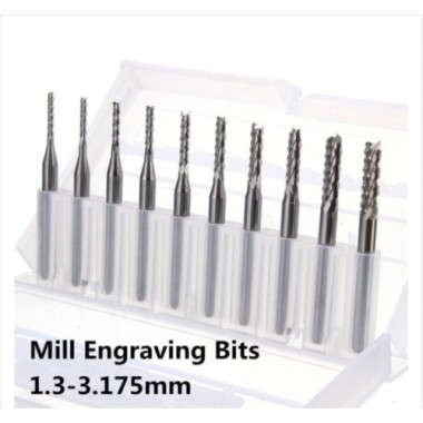 10pcs 1.3mm-3.175mm Carbide End Mill Engraving Bits for CNC PCB Rotary Burrs