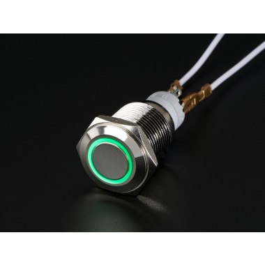 Stainless Steel Push Button Switch Power Symbol LED - GREEN